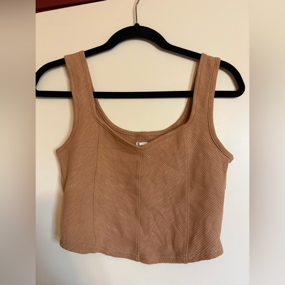 aerie Ribbed Corset Panel Tank Top in Camel Brown